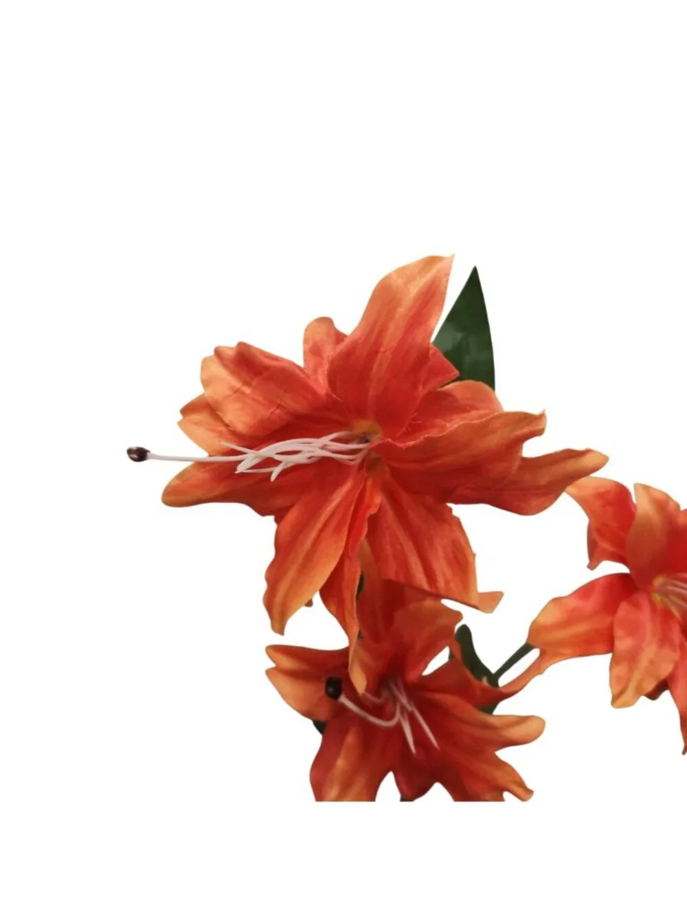 Bright Orange Artificial Lily Stem 33 Inch 3 Bloom Faux Lily Flower Fall Summer